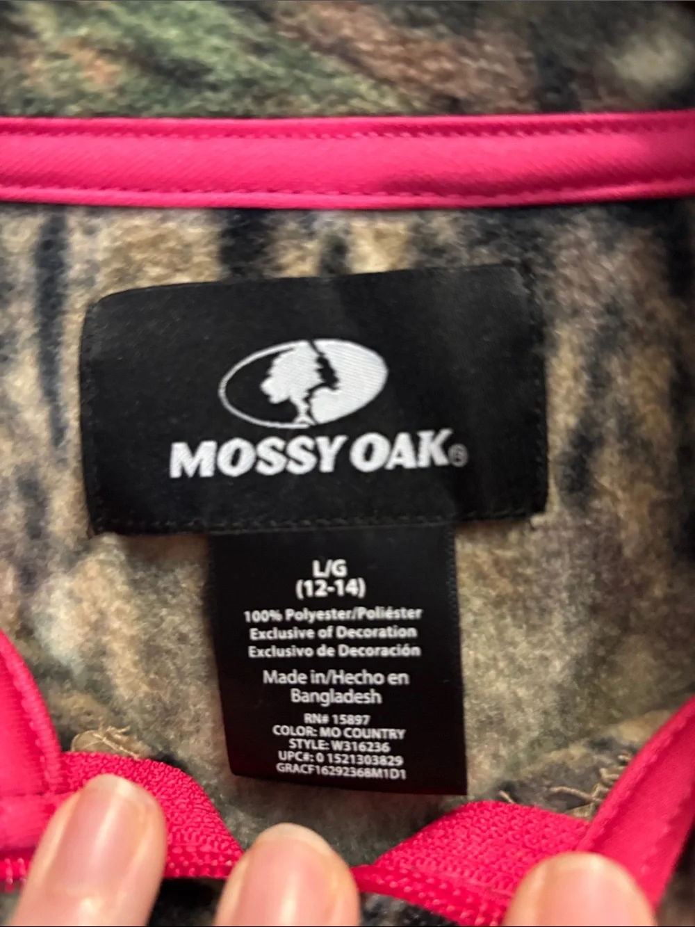 Mossy Oak Women's Camo Fleece Jacket Pink TrimFull Zip Size L EUC - Picture 2 of 10